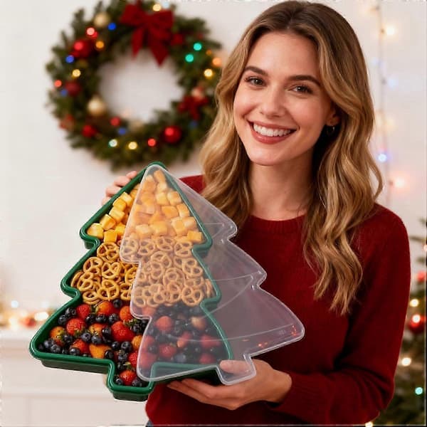 Julserveringsbricka, Julkakburk med lock, Söt pepparkaksgubbe Snöflinga Trä Förvaringsbehållare för snacks, godis, mat C
