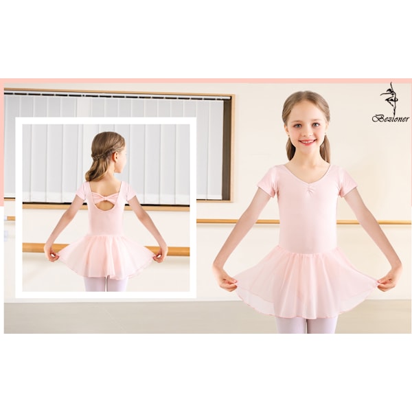 Flicker Langaermet Balett Leotard Dans Tutu Kjole Rosa Pink 140cm