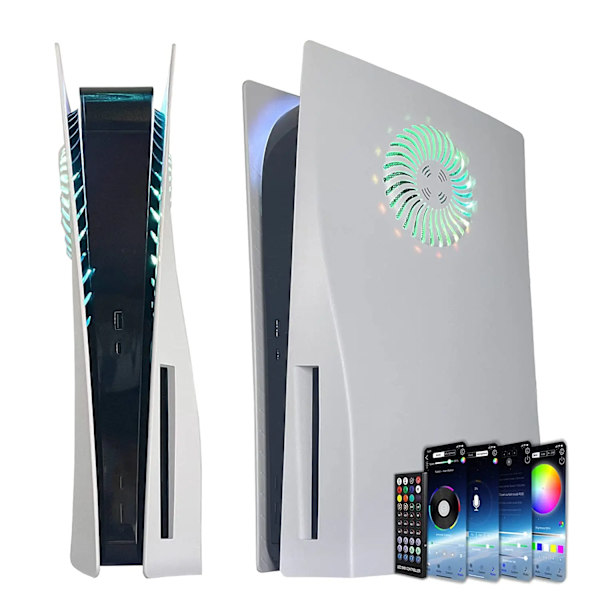 Skall med kjøleventer med RGB-lysstripe 400+ effekter LED-lyssing Konsolldeksel for PlayStation 5 Disc Edition White Led