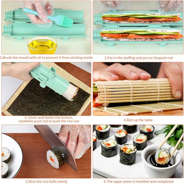 Sushi Maker-set, Sushi Maker Roll, Sushi Bazooka, Sushi Maker, Sushi Maker, Sushiformar för Nybörjare, med Bambumatta och Duk, Kökstillbehör