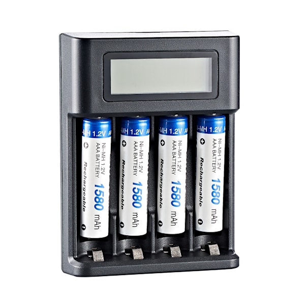 Basics digital og smart lader, for 4 AA, AAA batterier, svart