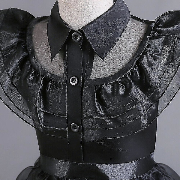 Barn Flickor Onsdag Addams Familjen Kostym Halloween Klänning Födelsedagsfest Klänning Bälte Väska Handskar Dress Belt Bag Gloves 160cm