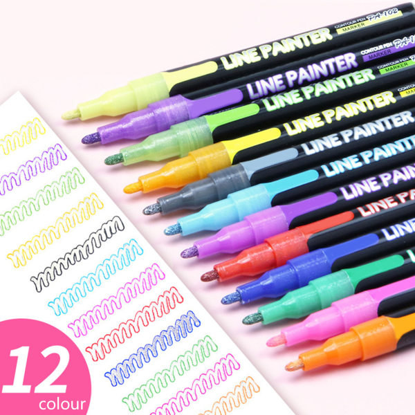 Glitter Outline Pens Dubbel Linje Markeringspennor Färgade Gel Markeringspennor för Konstnärer Konst Illustration Barn Färgläggning Graffiti