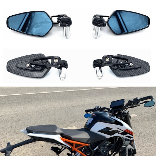 1 Texturerad kolfiber motorcykelstyre backspegel för XJ6 MT01 MT03 MT07 MT09 KTM HONDA Kawasaki Yamaha Universal Style (Svart).