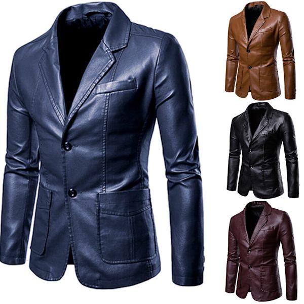 Miesten sininen nahkatakki blue 2XL