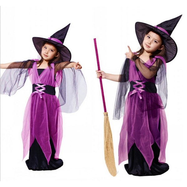 Barn Halloween-kostyme Barn Heksekostyme Halloween-klær Cosplay-rekvisitter b purple 140cm short witch