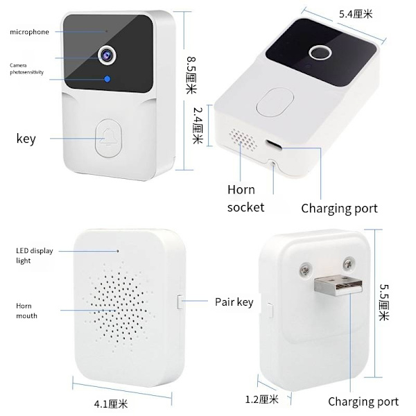 Tuya trådlös dörrklocka Hem välkommen dörrklocka Smart utomhus dörrklocka kamera Nattvision HD video dörrklocka Röstväxlare-X black