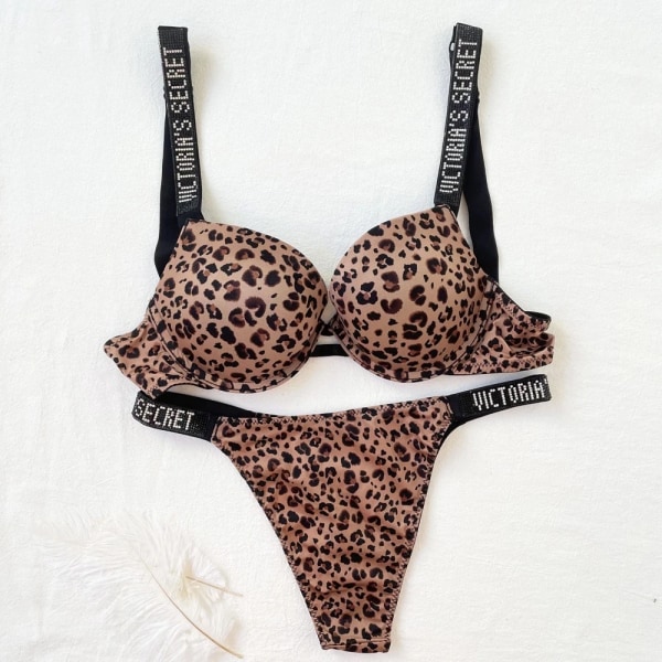 Sexig Lingerie Komfort Kvinnor Set Push Up BH Victoria's Secret Lingerie Set Kvinnlig Underkläder Vetement Femme Leopardtryck Leopardtryck 80C