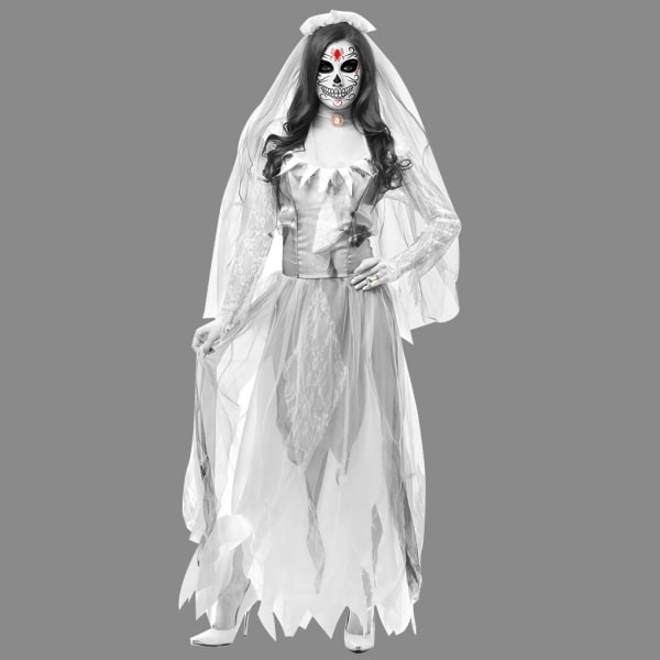 Kvinnors Cosplay Halloween Kostym Spöke Zombie Bröllopsklänning Vit M XL