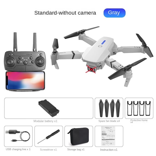 E88E525 taittuva drone, korkearesoluutioinen ilmakuvaus, kiinteä korkeus, nelikopterin kauko-ohjattava lentokone, harmaa ilman objektiivia Gray without lens Three batteries
