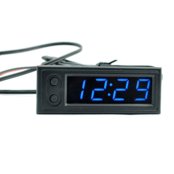 Termometer Voltmeter Bil 12v 3 i 1 Mätare Elektronisk Klocka LED Digital Display Blue