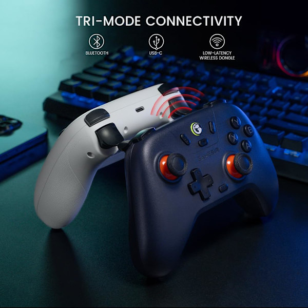 2,4g Trådløs Gamepad til Windows PC, iPhone, Android, Switch & Steam, Bluetooth Controller Hall Effect Trigger, Turbo, Rumble Vibration (Hvid) White