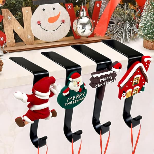 Julstrumphängare för spiselkrans, julstrumphängare för öppen spis, julstrumpkrok (4-pack)