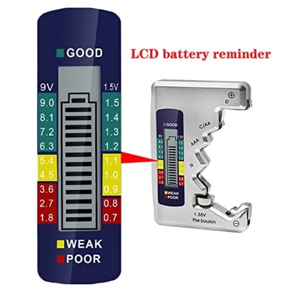 Universell batteritestare med LCD-display, multifunktionell digital batterikapacitetsnivådetektor