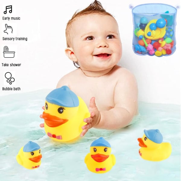 Bath Duck Toys 4pcs Family Rubber Duck Float and Squeak Baby Toddler Preschool Bath Shower Toy (Yellow)