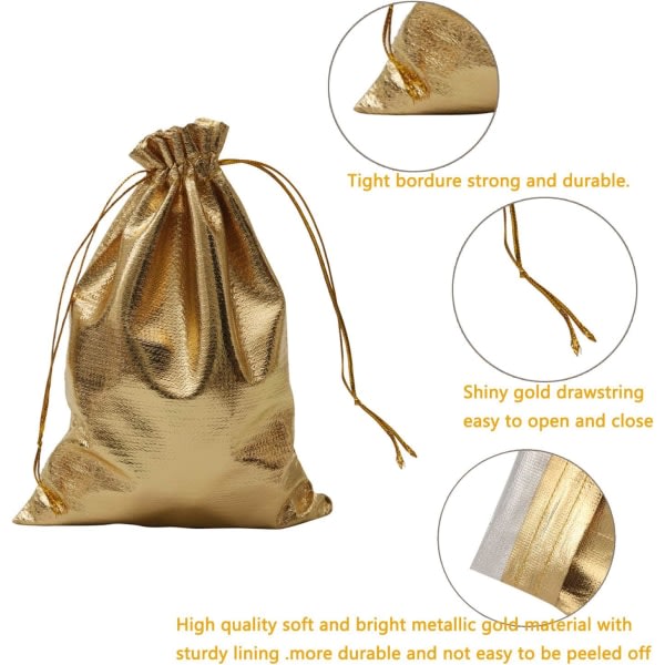 100 kpl 3,54\"x4,72\" (kulta) Heavy Duty Gold Dragstring Organza -pussi