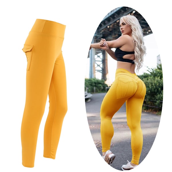 Kvinnors Yoga Gym Sportbyxor Höft Push Up Leggings Fitness Träning Stretch (Sandfärg XL)