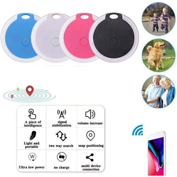 4Pack Smart Mobile Key Finder Portable GPS Tracking Device App Control GPS Tracker Round GPS Locator for Kids Dog Cat Pe