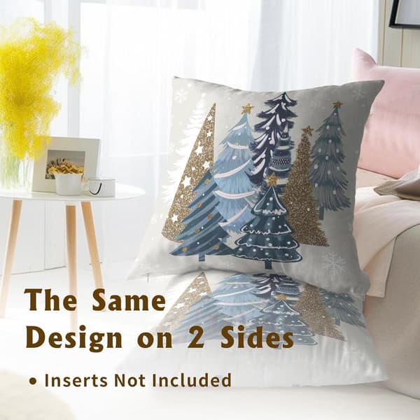 2-pack 45x45 cm Jul Kuddfodral - Blå Tallar & Snöflingor Design - Dekor för Soffa & Divan under Vinterhelgerna{wh}
