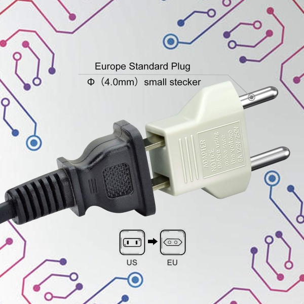 US-EU-adapteri, [6-pakkaus] 2-napainen CN Kiina US-Amerikka 2-napaiseen EU:hun