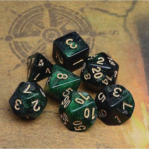 Polyhedral tärningssats för Dungeons and Dragons RPG Grön med svart dimma