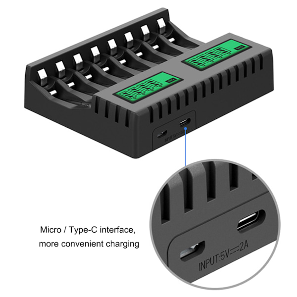 Batterioplader AA/AAA Digital Display Batterier Opladning Bærbar Rejsebureau Omvendt Polaritet for Beskyttende Opladning