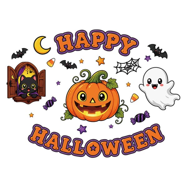 Halloween-ikkunatarrat, kurpitsa-aave musta kissa hämähäkinseitti-tarrat