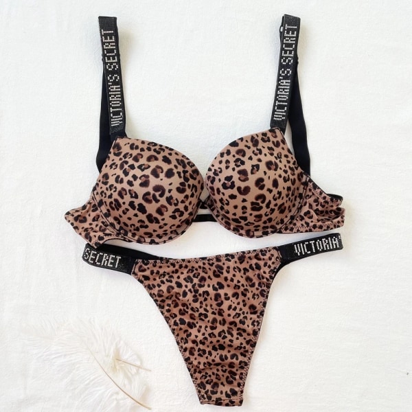 Sexet undertøj komfort kvinder sæt push up bh Victoria's Secret undertøj sæt kvinde   undertøj Vetement Femme Leopardtryk Leopardtryck 75B
