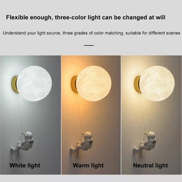 Vegglampe for innendørs, moderne vegglampe 15 cm, måne og astronaut design LED vegglampe, innendørs vegglampe for barnerom