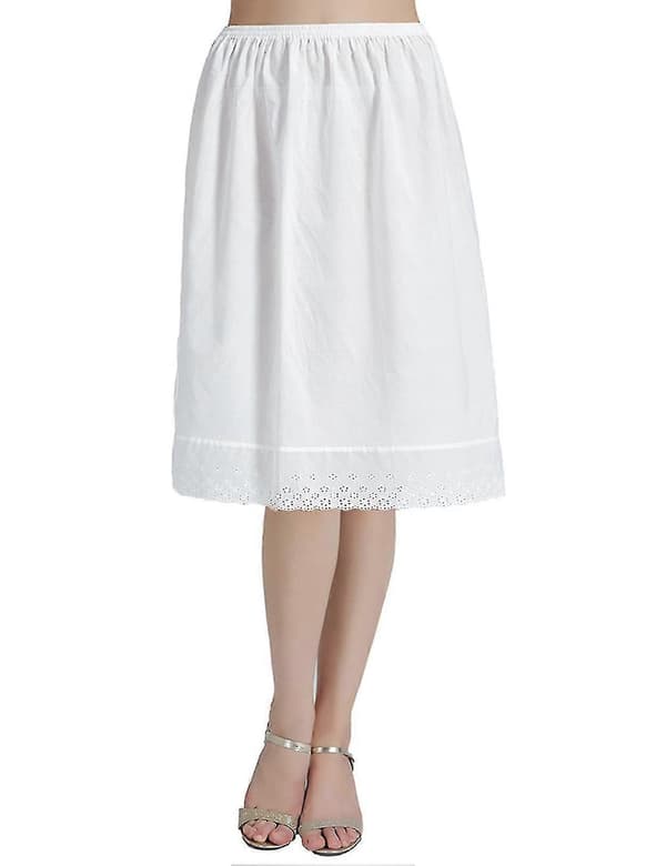 100% bomull dam underkjol med spetsbroderi Ivory-60cm Length L