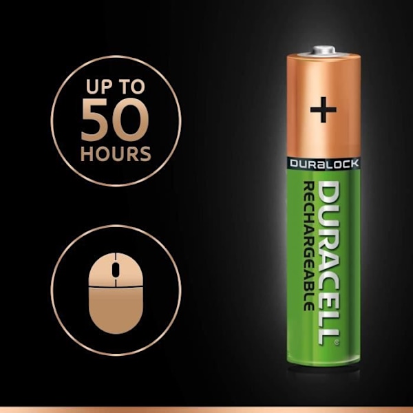 Duracell Recharge Ultra genopladelige batterier type AAA 900 mAh, pakke med 4 batterier