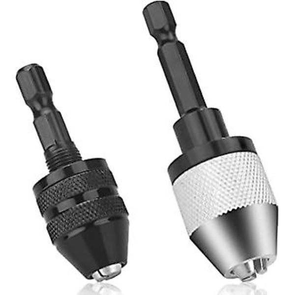 Nyckellös borrchuck-omvandlarverktyg 2 st 1/4 tum sexkantskaft Nyckellös borrchuckadapter 0,3-6,5 mm och 0,3-3,6 mm Snabbväxlande mikroborromvandlare