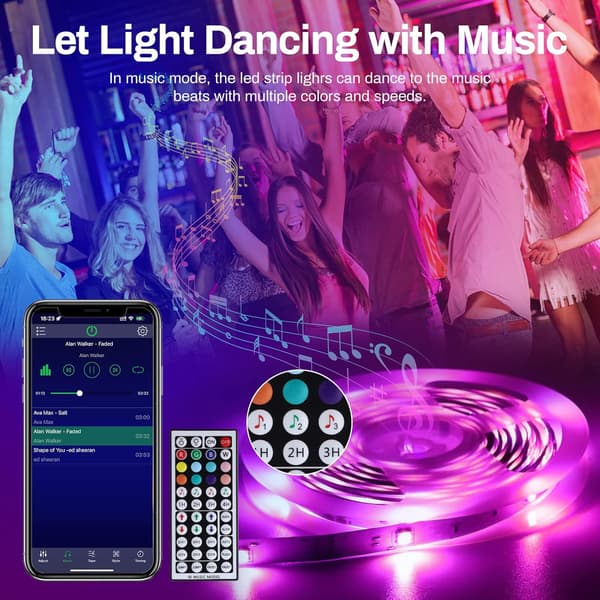 LED-Strips 15M Bluetooth 12V RGB LED-Strips Styres af APP 16 colors 15Meter+44key-