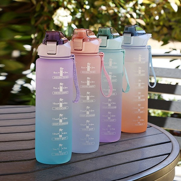 Sport 1000 ml vattenflaska med sugrör för utomhusresor - Perfekt Purple