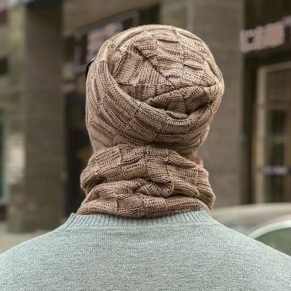Vinterlue for menn Skjerfsett Varm fleecefôret strikket skihue Slouchy Skull Cap for unisex gave Brown
