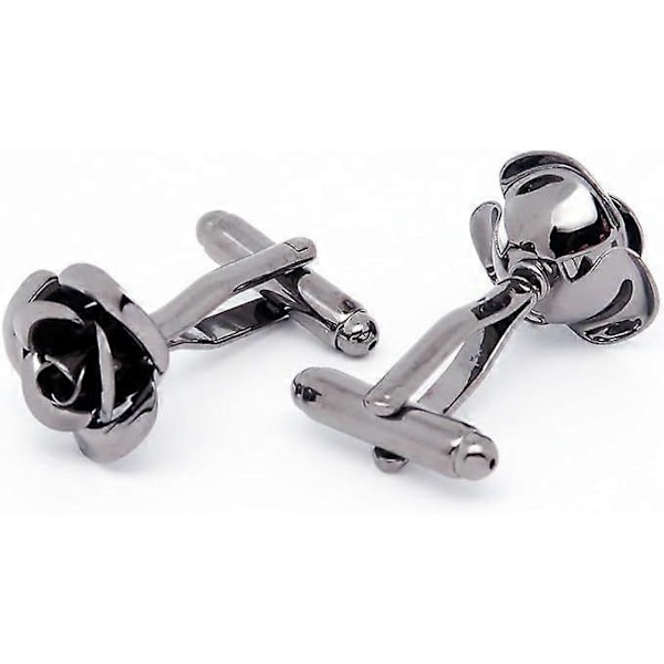Rose Blomst Manchetknapper til Kvinder, Fransk Skjorte Unisex Manchetknapper, Smoking Manchetknapper til Forretningsbryllup Fødselsdag (Gunmetal)[qb]