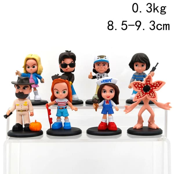 Stranger Things Actionfigurset med Bas – 8 st TV-serie Samlarfigurmodeller Leksaker för Fans Display Skrivbordsdekoration