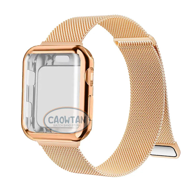 Milanese-fodral + armband för Apple Watch Band Ultra 49MM 41mm 40mm 44mm 38mm 42mm TPU-skärm Iwatch Series 9 8 7 6 SE 5 4 Correa 45mm roséguld Rose Gold 41mm-Series 9 8 7