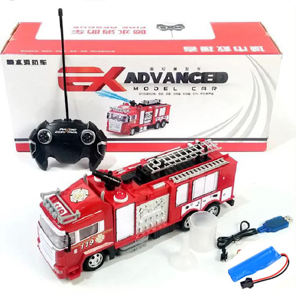 Rc Palokunta-auto Kauko-ohjattava auto Kuorma-auto Pelastus 2.4g Palomies Radio-ohjattavat autot Vesisuihku Tikkaat Palokunta-auto Lelut Pojille Lahja with box