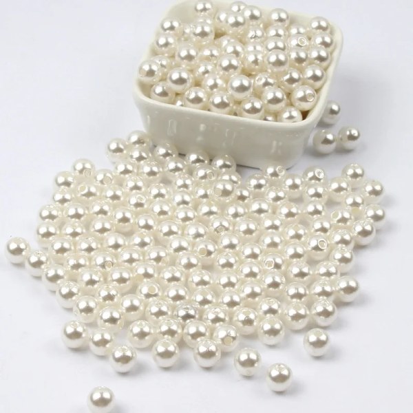 3-30mm musta valkoinen beige imitaatio helmihelmet pyöreä akryyli irtohelmet neulonta korujen tekemiseen DIY kaulakoru rannekoru White