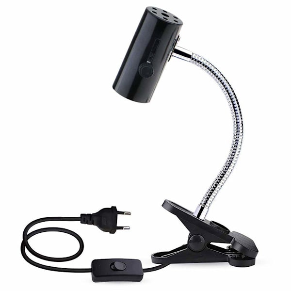 E27 med klemme og 1,8 m kabel til krybdyrlampe, maks. 150W Fleksibel sort E27 skildpadde terrarium fatning klemme varmelampe (uden pære)