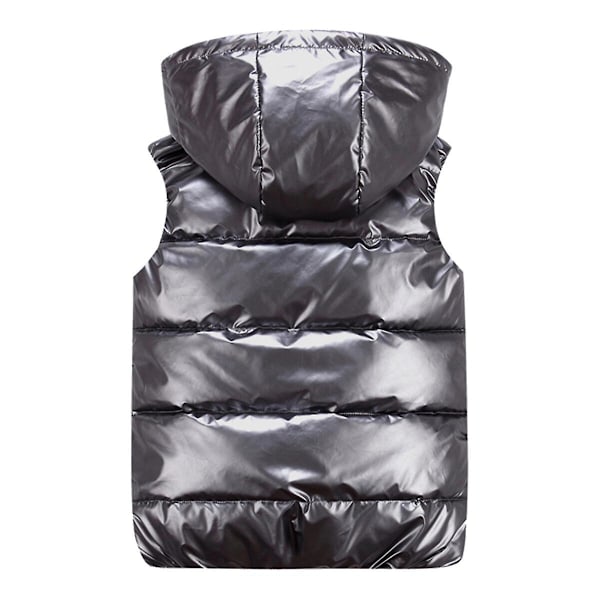 Sliktaa Unisex Shiny Vandtæt Ærmeløs Jakke Letvægts Puffer Vest Grå Grey L