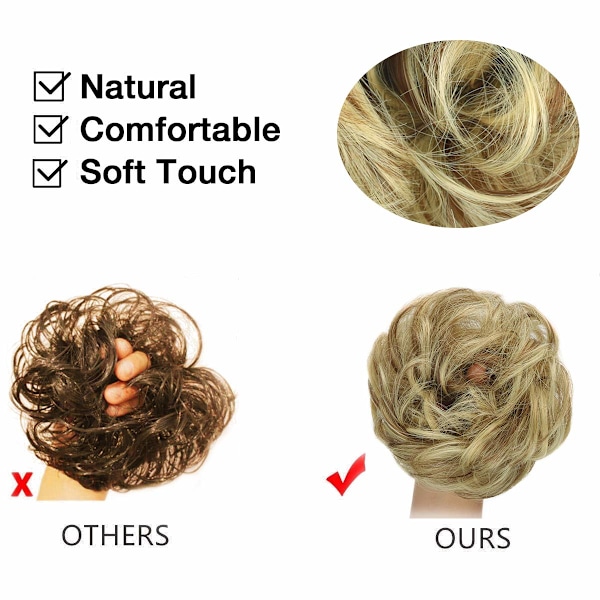 1 kpl Messy Bun -hiuslisäke, Scrunchie, Kiharainen Aaltoileva Messy Synteettinen Chignon Naisille Updo Hiusten Asusteet Light Blonde & Light Brown#