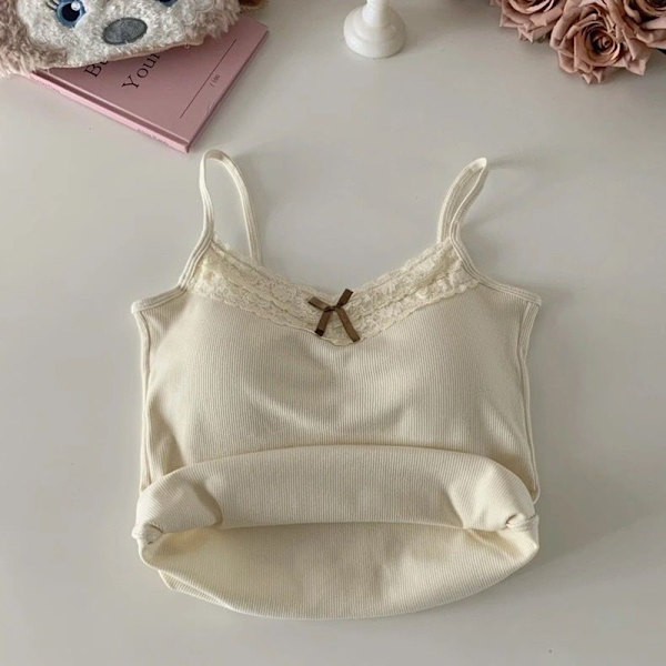 Stickad Crop Top för Kvinnor, Enfärgad Sling Top, Stickad Tank Top Beige