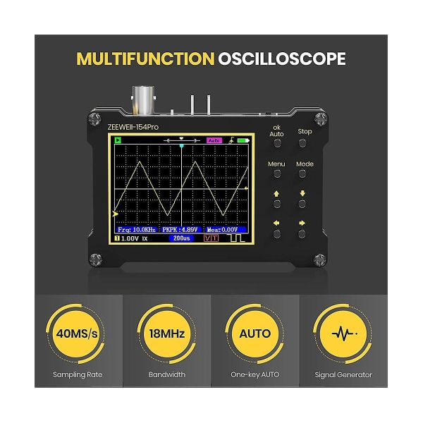 Digitaalinen oskilloskooppi, 14 mittaustyyppiä, 40msa/s näytteenottotaajuus, 18mhz kaistanleveys, 2,4 tuuman LCD-näyttö 10x,