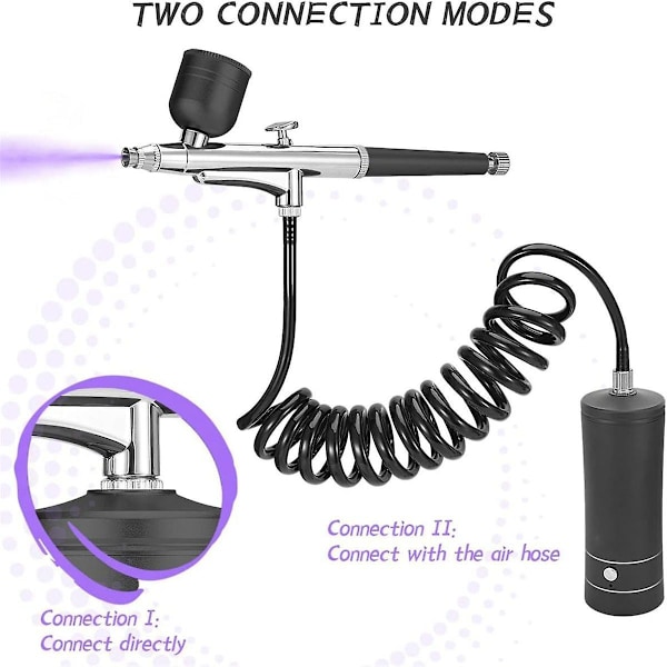 Airbrush-sett trådløs oppladbar kompressor Airbrush-sett, håndterer automatisk modellmaling, N Black