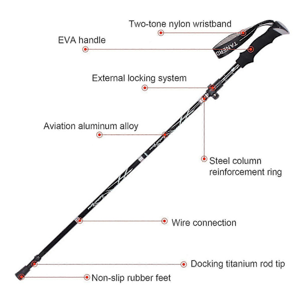 5-delt foldbar vandrestav vandrestav vandring Naturehike Antishock sort[qb] black 110-130cm