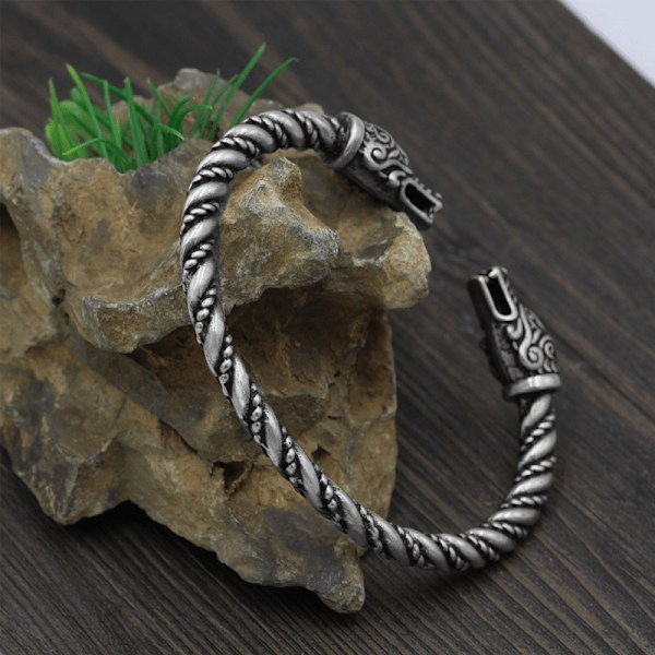 1 stk. Nordisk mytologi Viking dobbelt dragehoved åbning justerbar armbånd mænds retro mode Ancient Bronze
