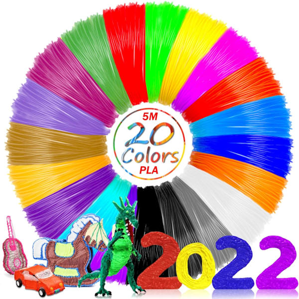 3D-pen filament PLA, 20 farver PLA-filament 1,75 mm 3D-pen filament til de fleste 3D-printpenne og -printere (5 m pr. rulle)