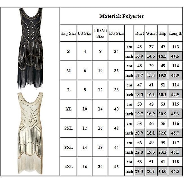 1920-luvun flapper-mekko naisille, pitkä hapsureunainen Great Gatsby -asu, 20-luvun paljetit, helmet, vintage L Black Gold